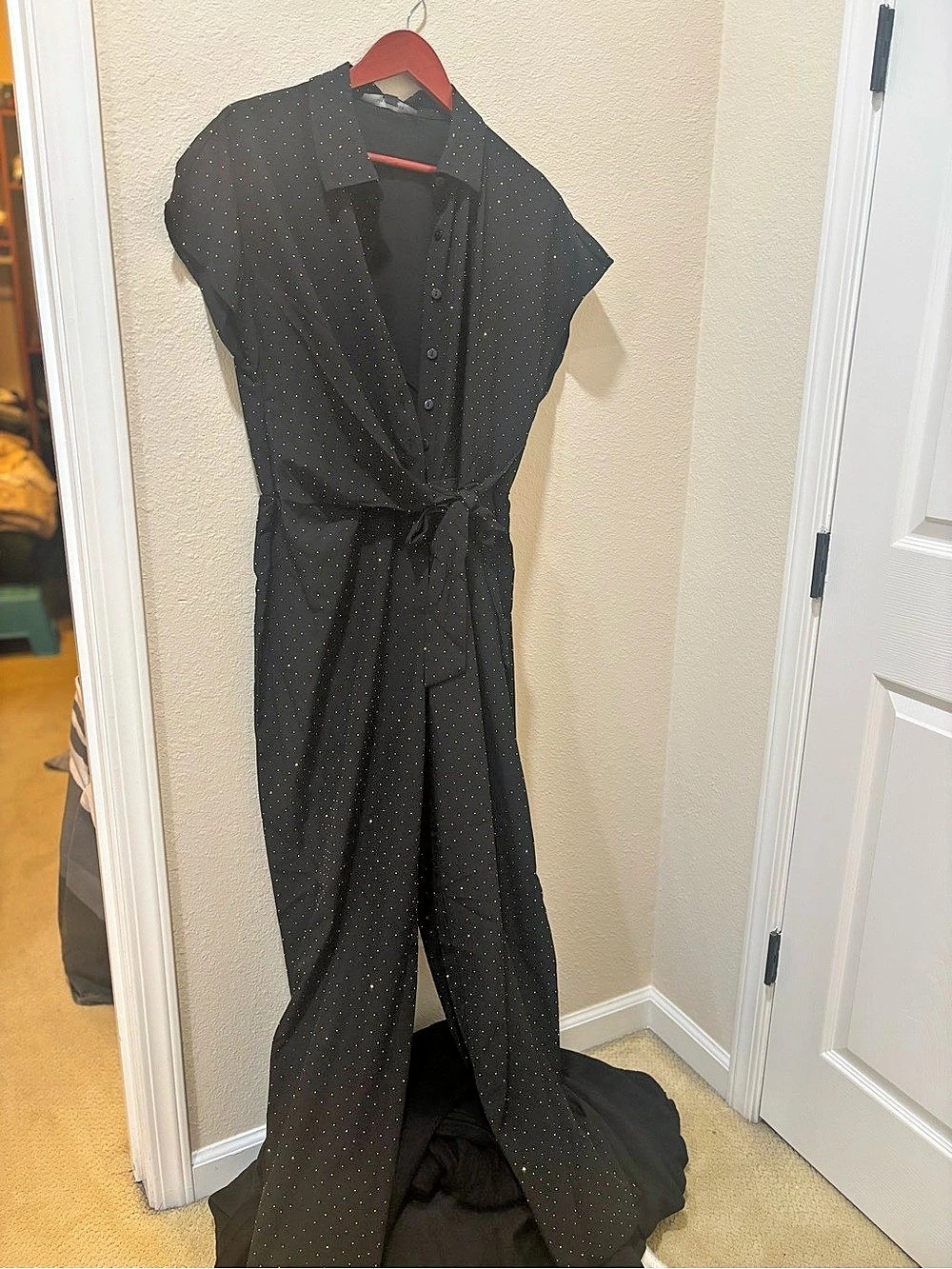 Black Polka Dot Tie Waist Jumpsuit NWT